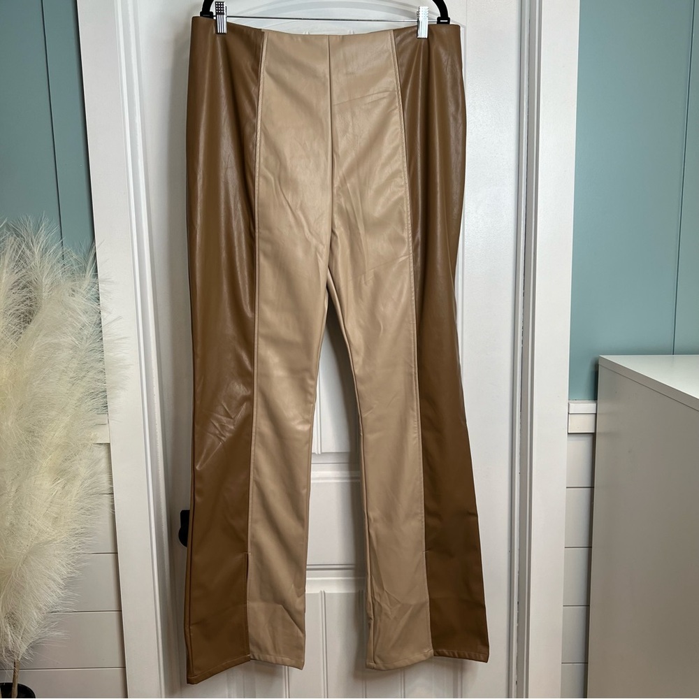 Fashion Nova Still Into Me Faux Leather Pants‎ Camel Combo. Size 2XL. - Picture 2 of 15